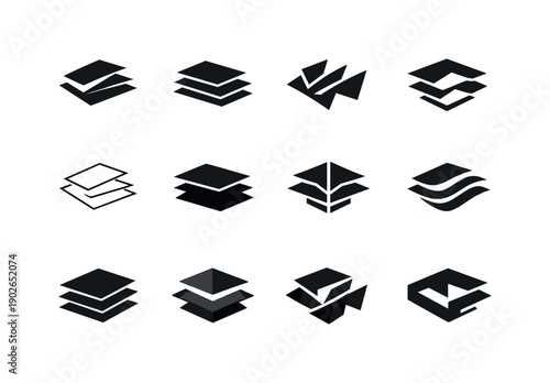 Dynamic Logo Variations. Dynamic composition. Icon set. Set Logo of Dynamic composition: layered geometric planes. harmonious logo variations of the same