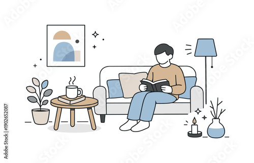 Late winter color palette. A minimal interior scene with soft gray, pale blue, and warm beige accents, conveying calm and quiet everyday