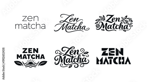 Zen Matcha Typography. Zen matcha branding lettering. Set lettering. harmonious lettering variations of the same emblematic concept, each with different