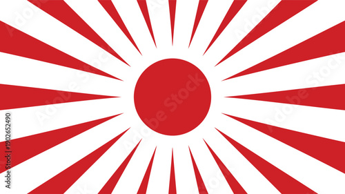 This distinctive national flag shows a strong red sun with sharp rays emanating outwards on white