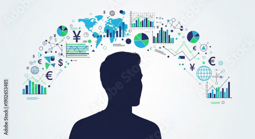Businessman analyzing global financial data with graphs and charts