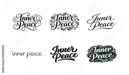 Inner Peace. Set lettering. harmonious lettering variations of the same emblematic concept, each with different artistic interpretation