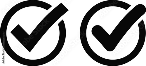 Two distinct black checkmark icons inside circles on a white background for confirmation