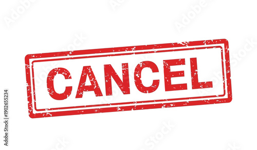 Red cancel stamp on with distressed texture, rejection symbol