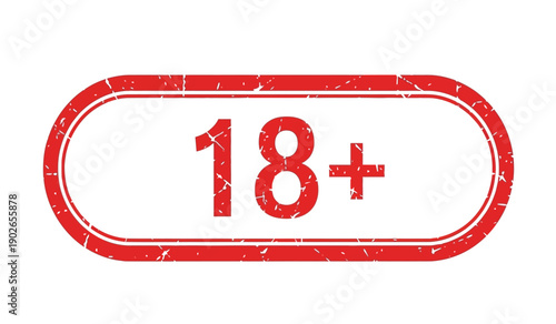 Red 18 plus sign for age restriction warning or adult content indicator symbol