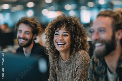 Diverse office team enjoying a light moment together on April Fools Day with laughter and joy
