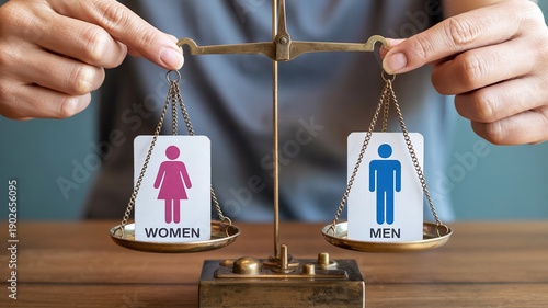 Wallpaper Mural Gender Equality and Workplace Diversity Concept with Male and Female Icons Balanced on Brass Scales for Human Resources and Legal Compliance Torontodigital.ca