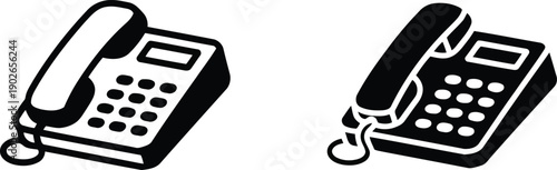Two traditional landline office telephone icons with a visible cord are shown in outline and filled styles