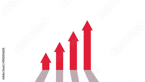 Картината върху платно Red bar chart with rising heights and shadow effect, indicating business growth