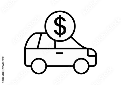 Coche con símbolo de moneda de dólar en estilo de icono lineal 