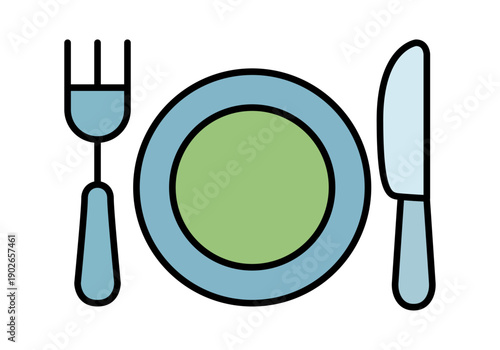 Vajilla completa con plato llano tenedor y cuchillo en colores pastel 