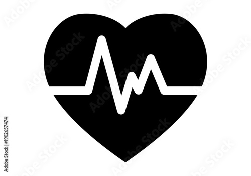 Silueta de corazón negro con línea de frecuencia cardíaca blanca 
