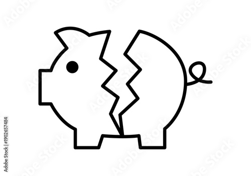 Hucha de cerdito rota por la mitad en estilo lineal 