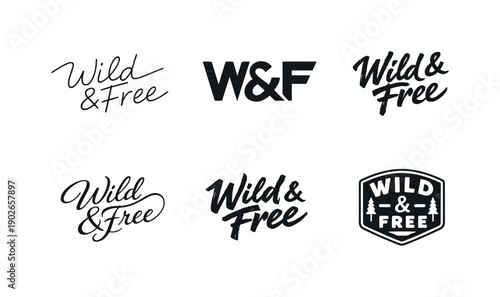 Minimal rustic aesthetic lettering. Set lettering. harmonious lettering variations of the same emblematic concept, each with different