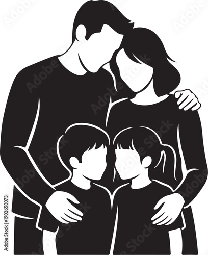 A heartwarming illustration of a family embracing each other tightly