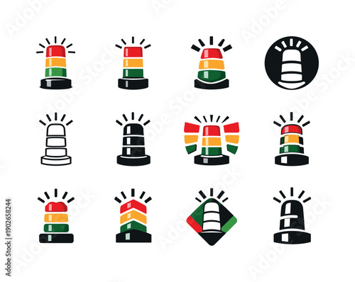 Safety warning lights. Icon set. Set Logo of Safety warning lights: industrial signal light tower. harmonious logo variations of the same