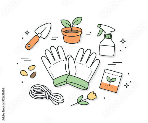 Garden gloves flat lay for seasonal compositions. A simple overhead arrangement suggests gardening preparation and care in a minimal, elegant