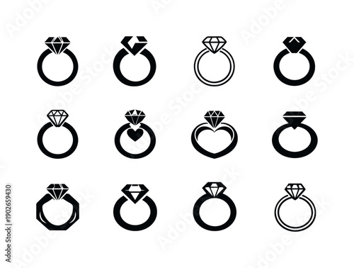 Personal milestones in relationships and family. Icon set. Set Logo of personal milestones in relationships and family: engagement ring