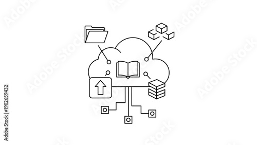 Cloud computing abstract illustration depicting data storage and digital information flow