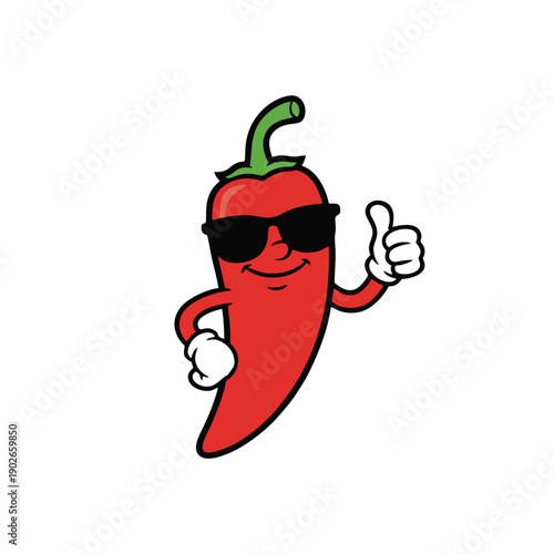 Cool Chili Pepper Mascot – Red Hot Spicy Food Character with Sunglasses and Thumbs Up Icon