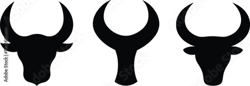Set of bull head icon minimal vector art illustration on a white background.
