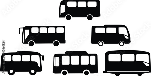 Set of bus icon minimal vector art illustration on a white background.

