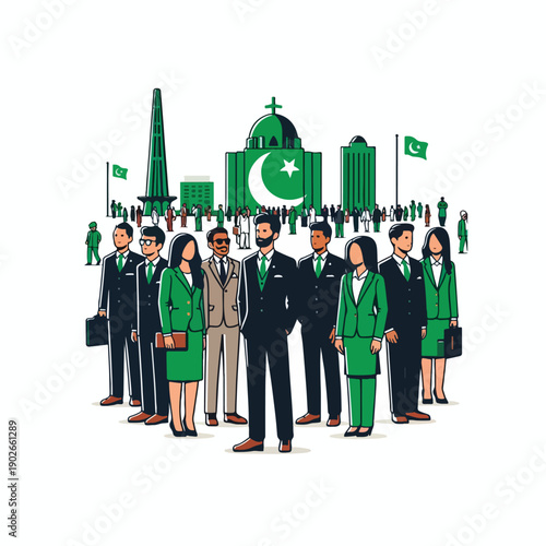 republic day pakistan business professionals thick outline vector