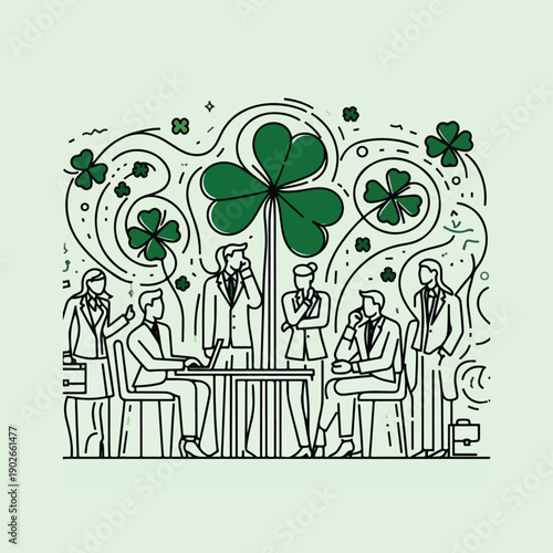 monoline vector business professionals shamrocks illustration