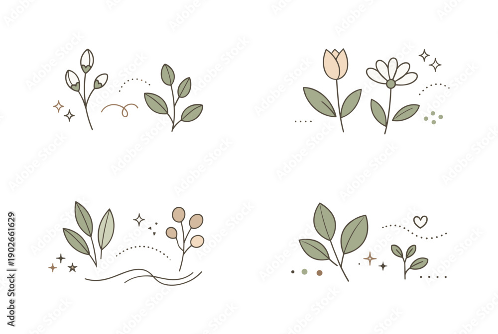 Fototapeta premium Neutral spring textures. Clean abstract overlays using spring forms like buds and leaves in soft neutral tones with a quiet tactile grain.