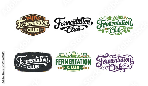 Fermentation club lettering. Set lettering. harmonious lettering variations of the same emblematic concept, each with different artistic