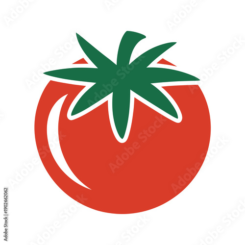 Photography Vector illustration of a bright red tomato with green stem
