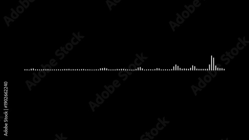 Dynamic white sound wave animation, audio waveform spectrum visualizer, digital music equalizer effect, futuristic frequency motion graphics, black background 4k video..