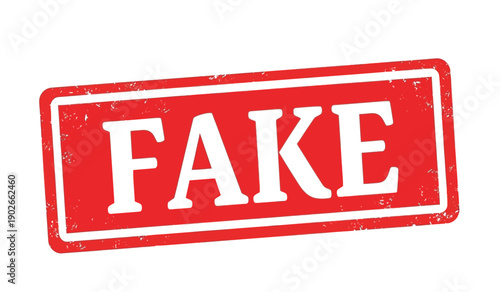 Red fake stamp on with white text in rectangle