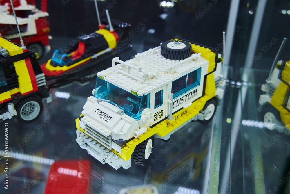Naklejka premium Moscow, Russia. - June 23, 2025: Lego construction kit, old models. Collection of the famous toy series