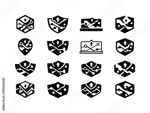 Esports analytics. Icon set. Set Logo of Esports analytics: tactical map. harmonious logo variations of the same emblematic concept, each