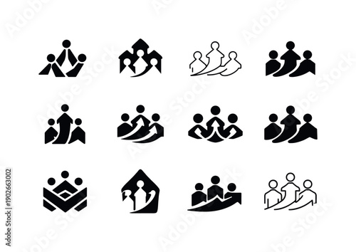 Gig economy growth. Icon set. Set Logo of gig economy growth: network of independent workers. harmonious logo variations of the