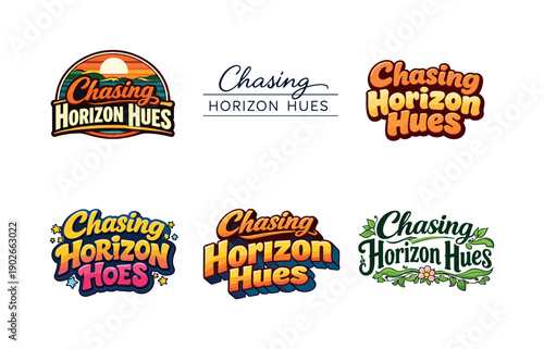 Horizon Lettering Variations. Chasing horizon hues. Set lettering. harmonious lettering variations of the same emblematic concept, each with different artistic