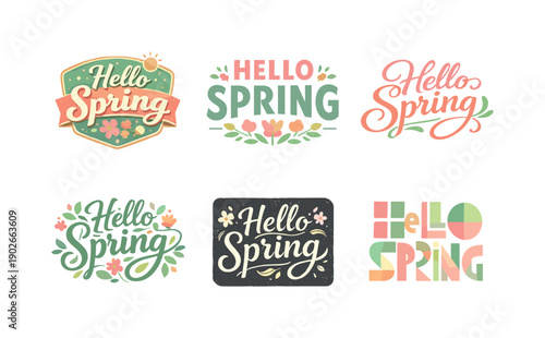 Soft spring hues. Set lettering. harmonious lettering variations of the same emblematic concept, each with different artistic interpretation