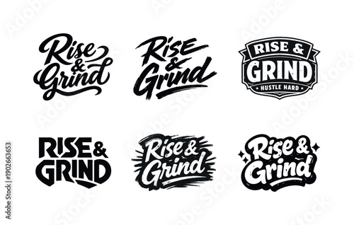 Entrepreneurial grind culture. Set lettering. harmonious lettering variations of the same emblematic concept, each with different artistic