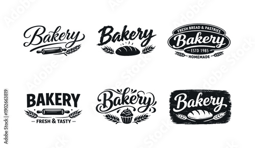 Rustic bakery logo lettering. Set lettering. harmonious lettering variations of the same emblematic concept, each with different artistic