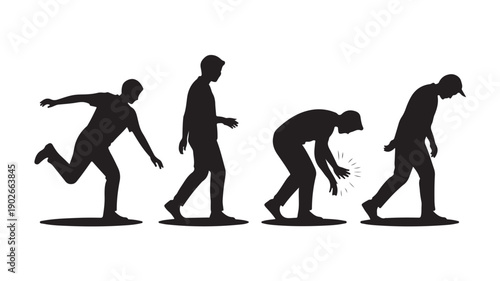 Aging Man Silhouette Progression Isolated on White Background