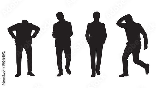 Men Silhouettes Posing Walking Standing Isolated on White Background Vector