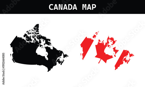 A detailed vector illustration design of the map of canada featuring the national flag as a geography symbol of the north america country.