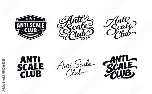 Anti scale club. Set lettering. harmonious lettering variations of the same emblematic concept, each with different artistic interpretation