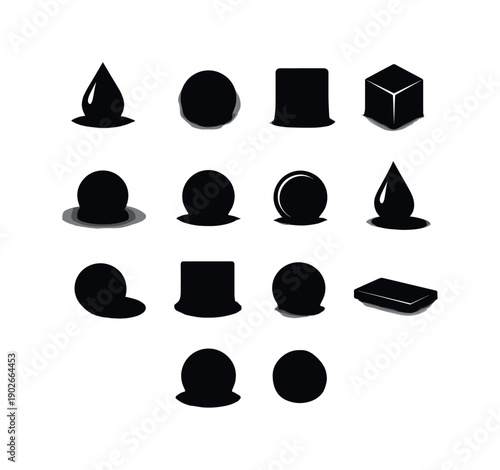 Ambient Shadows. Solid icon set of Ambient Shadows: ambient drop, subtle glow, hover tile, object lift, gradient base, soft contrast, light