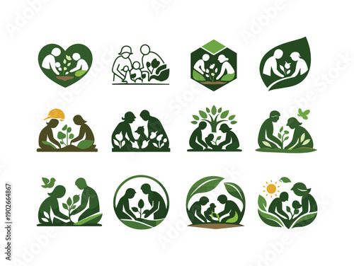 Family Hobby Icons. Encouraging family hobbies and creative activities. Icon set. Set Logo of encouraging family hobbies and creative activities: family