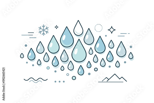 Frozen condensation concept. Small icy droplets forming a delicate pattern, calm and restrained winter atmosphere. Clean modern stock