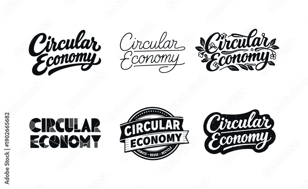 Obraz premium circular economy quote. Set lettering. harmonious lettering variations of the same emblematic concept, each with different artistic