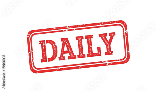 Red daily rubber stamp logo on with distressed texture