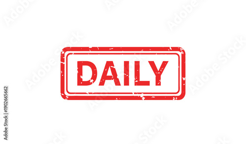 Red daily rubber stamp logo with distressed texture